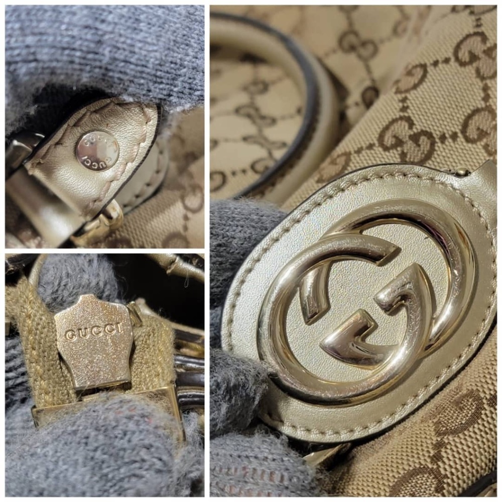 Authentic GUCCI Monogram Medium Sukey Satchel Bag Golden Beige - Picture 7 of 13